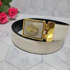 GUCCI シンプルロゴマークゴールド×ホワイト ベルト