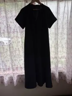 GU♡ネイビー半袖 ロングワンピース ウエストリボン付き