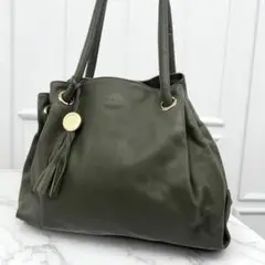 フルラ　シボ革　レザー　トートバッグ　ゴールドロゴ　フリンジ　FURLA