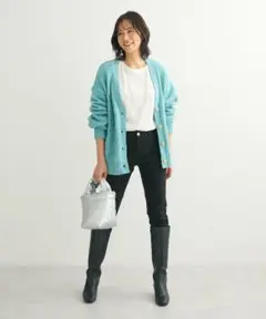 極美品 ショコラフィネローブ 裏起毛ストレッチスキニーパンツ ブラック S