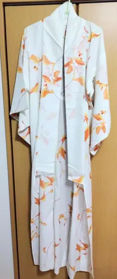 オレンジ花柄の小紋夏着物