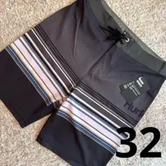 32 Hurley メンズ 水着 ブラック 黒 ボーダー L 新品未使用タグ付き