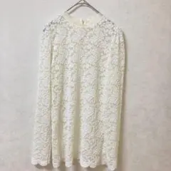 アイボリー 花柄レース 長袖ブラウス Fサイズ 春秋 透け感 可愛い ガーリー