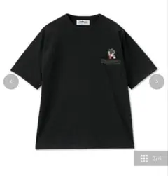 キャラクター刺繍ポケットTシャツ ブラック