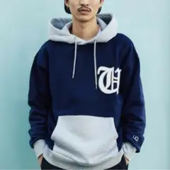 UGG サガラワッペン 配色フーディー グレーネイビー M