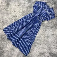 イネド INED ロングワンピース【9】ブルー×ホワイト ストライプ リボン付き