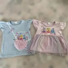 ぷりきゅあ水色とピンク・紫のチュールTシャツセット　100㌢