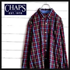 CHAPS 長袖シャツ　チェック　赤紺緑　XL　US古着