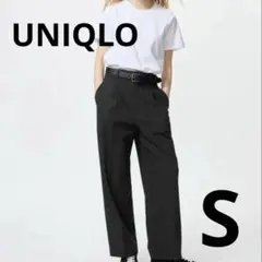 【美品】UNIQLO ユニクロ　レディース　タックワイドパンツ　黒　S