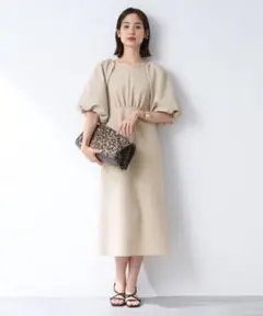 【美品】INDIVI インディヴィ バルーンスリーブワンピース ベージュ40