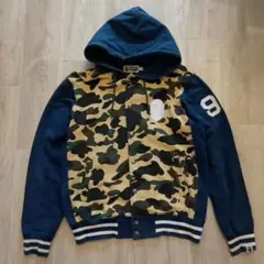 A Bathing Ape アベイシングエイプ 総柄 刺繍 銀ネイビー 紺L