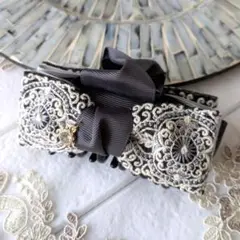 大人かっこいい　インド刺繍リボン　バンスクリップ　8センチ