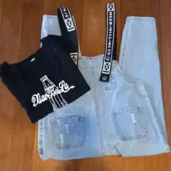 130 デニム サロペットパンツ ２点セット 長袖 Tシャツ + サロペット