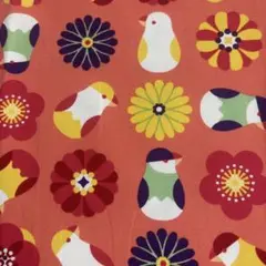 鳥と花のプリント コットン生地 幅79丈45