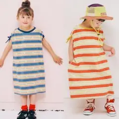 夏だいすきロゴボーダーシャーリングスリーブワンピース
