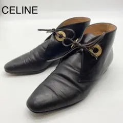 CELINE ショートブーツ サークルロゴ レザー 37 23.5相当