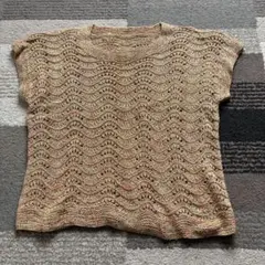 お値下げ　ハンドメイド　ニット　半袖　茶　オレンジ　 サイズ F