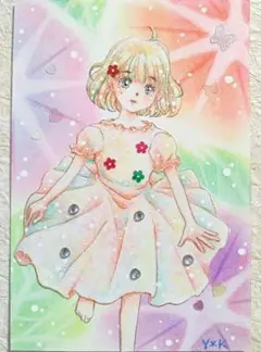*✩手描きイラスト・アナログイラスト・ポストカード〈 朝顔の妖精 〉原画 ✩*