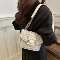 ベージュ ツイード ショルダーバッグ