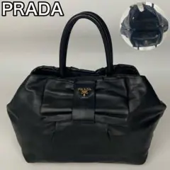 PRADA リボン ハンドバッグ ナッパレザー ブラック NERO ロゴ金具