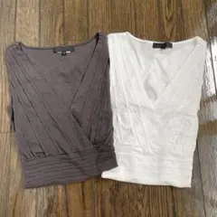 ICB ブラウン ￼ ホワイト￼ Vネック Tシャツ ￼ 2枚セットSサイズ