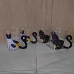 猫のイラスト付きカップ4個セット