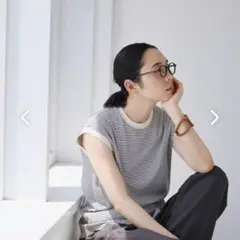 Healthknit ヘルスニット ボーダーTシャツ　ノースリーブ　ホワイト　M