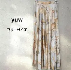 yuw アートガラプリーツスカート フリー 水彩画風 大柄