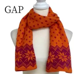 ★美品 GAP ギャップ オレンジ パープル 柄物 マフラー