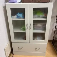 ホワイト 木製 食器棚 ガラス扉