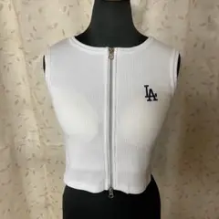 新品　レディース　MLB ドジャース　パッド付タンクトップ　フルジップ