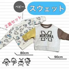 【2着セット】ベビー スウェット 80cm パトカー ロゴ キルティング 白