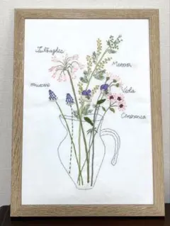 青木和子　刺繍　完成品　花のデザインノート　「余った花材で」