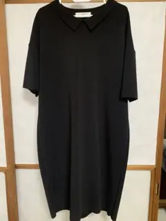 【美品】ブレインストームブラックニットポロカラー半袖ワンピース