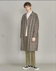 ★極美品 ユナイテッドアローズ 高級3万 秋冬起毛 ステンカラーコート チェック