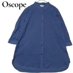 Oscope バンドカラー長袖チュニック　コットンブレンド　透け感　ラウンドヘム