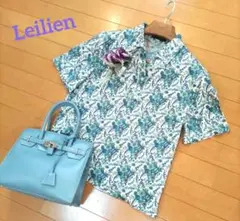 レリアン 爽やかブルー系 ポロシャツ ボタニカルトップス13＋XL