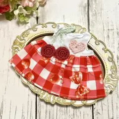 ハンドメイド ドール服 26cmサイズ さくらんぼ柄ワンピース