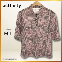 asthirty トップス ポロシャツ 半袖 スタンダードカラー 総柄 M-L