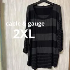cable & gauge 7分袖　チュニック　Tシャツ 【2XL】 黒　大きめ