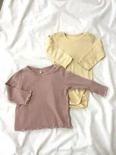 リブ編みピンク・イエローＴシャツ 70-80