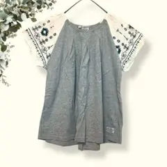 ライムインク【M】ドッキングTシャツ/ボックスタック/エスニック/フレア/グレー