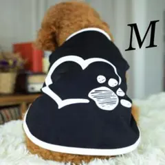 犬・猫服 肉球 ハート 足跡 可愛い ブラック×ホワイト 黒ベース 可愛い M