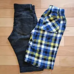 ブラックデニム＆チェック　ハーフパンツ　2枚セット　まとめ売り　150