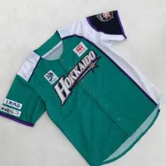 北海道日本ハムファイターズ 緑 白 野球シャツ 半袖 Fサイズ スポンサー