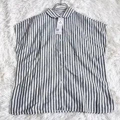 5749 新品未使用✨ノースリーブブラウス ストライプ 綺麗め フレンチスリーブ