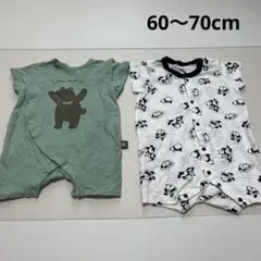クマとパンダのロンパース2点セット　半袖　60〜70cm