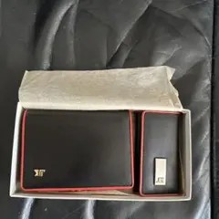 レザー製二つ折り財布 黒/赤　キーケース