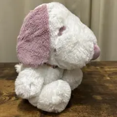 スヌーピー おすわりぬいぐるみ 　ピンク　耳裏、首輪小花柄