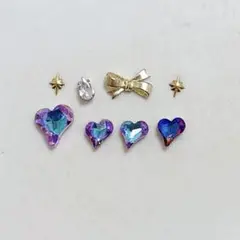 【残り1点】　ネイルパーツ　ブルー　ハート　ゴールドリボン